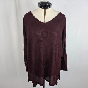 Style Dome Sweater Women's 5XL Burgundy Waffle Knit Long Sleeve V-Neck NWT